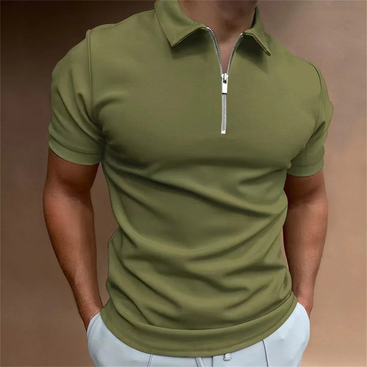 Terry – Men's Lightweight Short-Sleeve Polo with Zipper Decoration