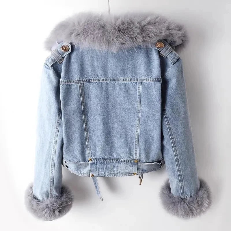 Wendy – Women's Warm Denim Jacket with Detachable Faux Fur