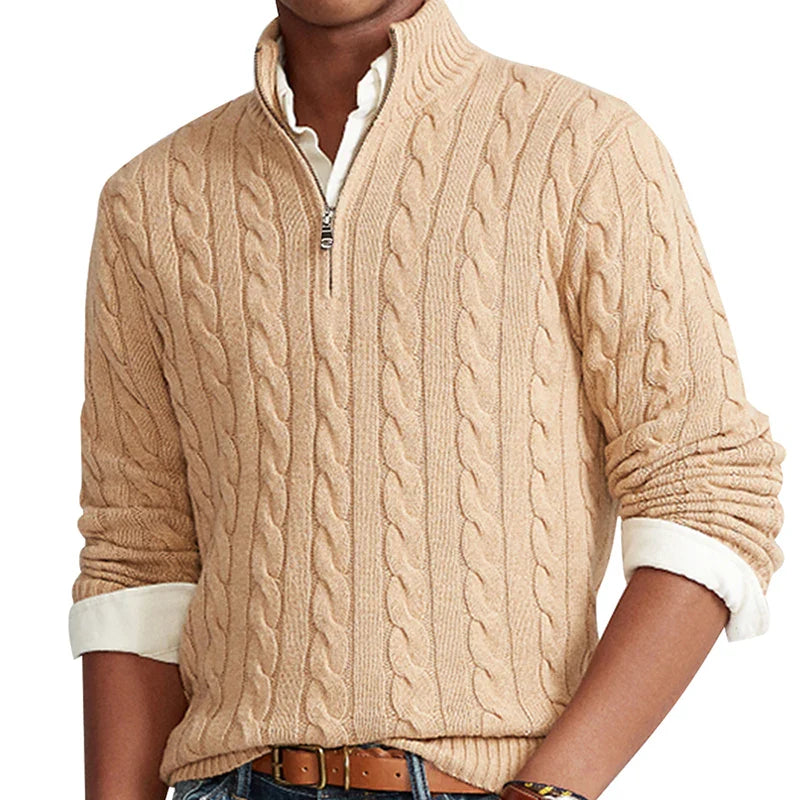 Jake – Men's Cable Knit Half-Zipper Turtleneck Sweater