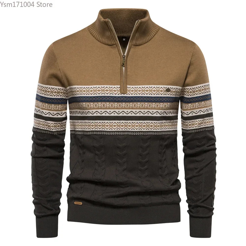 Marcus – Men's Striped High Neck Knitted Pullover