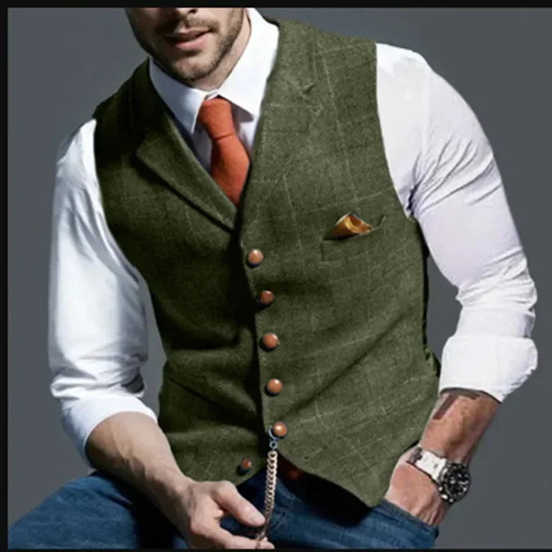 Joshua – Men's Tweed Plaid Formal Vest with V-Neck