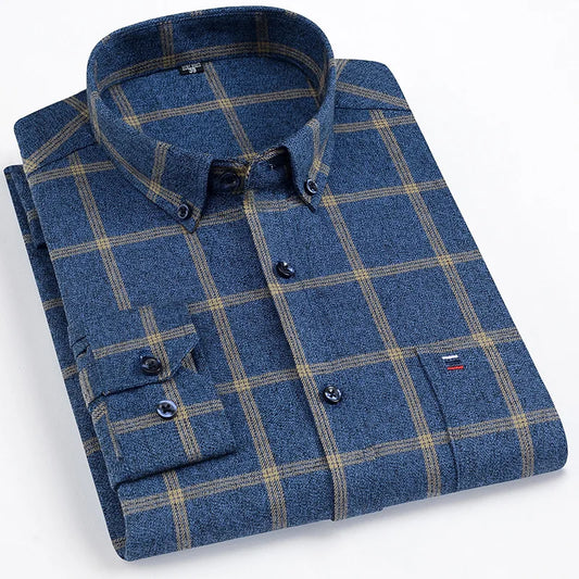 Alex – Men's Non-Iron Checked Wool Cotton Shirt