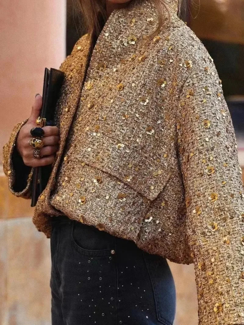 Kelly – Women's Gold  Sequin Bomber Jacket