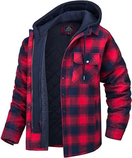 Timothy – Men's Hooded Quilted Cotton & Flannel Jacket with Plaid Design