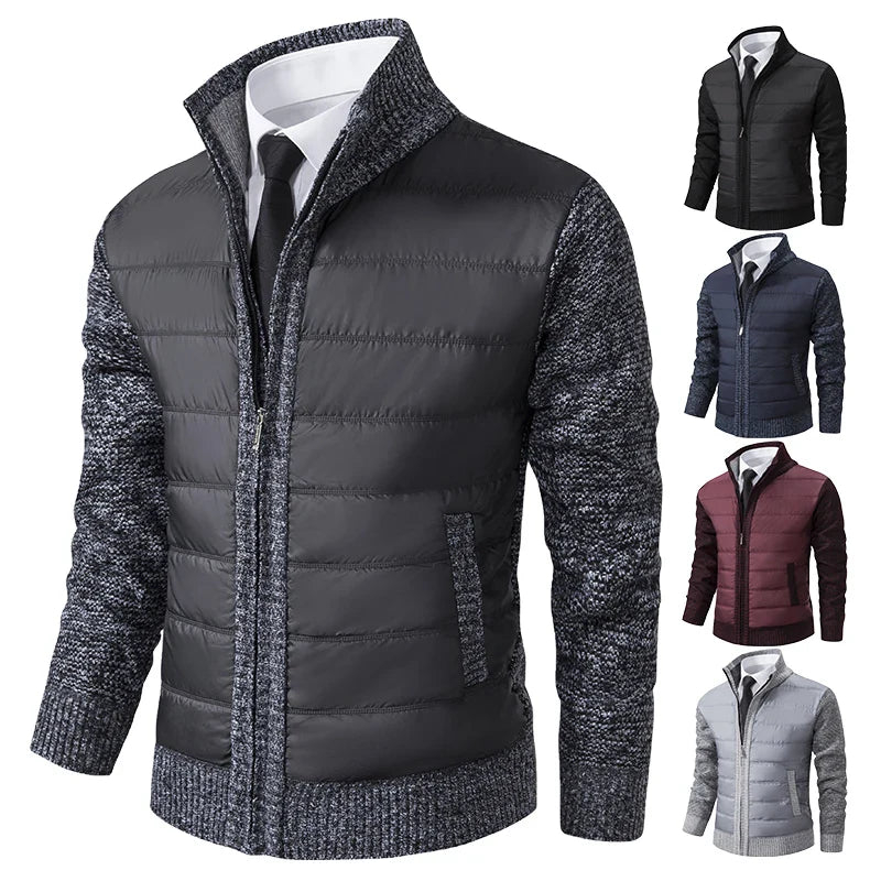 Chris – Hybrid Puffer Jacket with Knitted Sleeves and Stand Collar