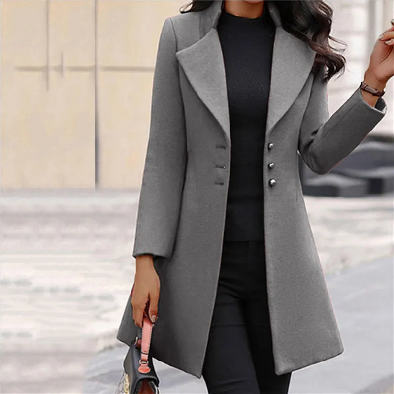 Shirley – Women's Long Sleeve Wool Coat, Slim Monochrome Cardigan