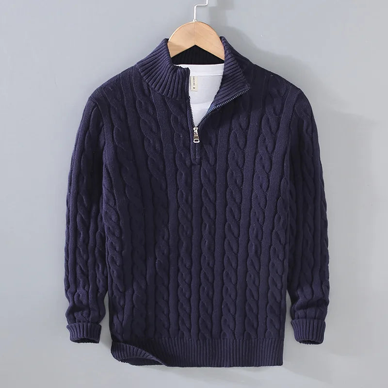 Sydney – Men's Thick Knit Cotton Pullover with Half-Zip