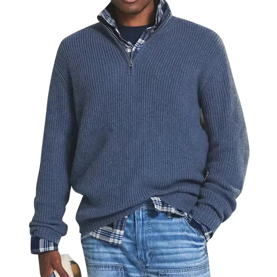 Terrence – Men's Zip-Up Sweater with Mid-High Collar