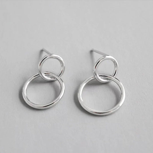 Tanya – Women's Silver Plated Double Circle Earrings