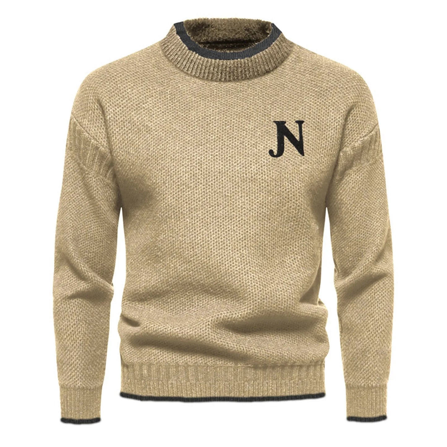 Victor – Men's Textured Knit Crewneck Sweater – Classic Style with Embroidered Letter Detail