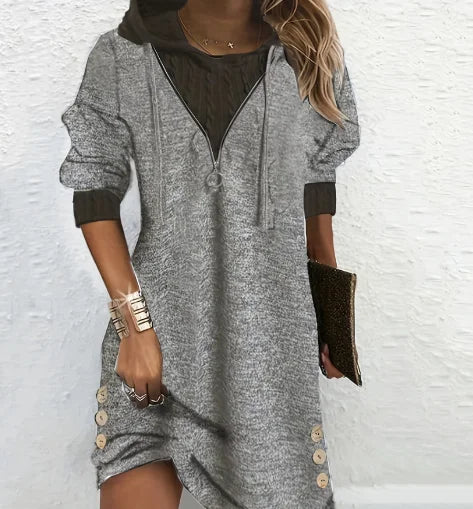 Juliet – Women's Patchwork Hoodie Dress with Long Sleeves