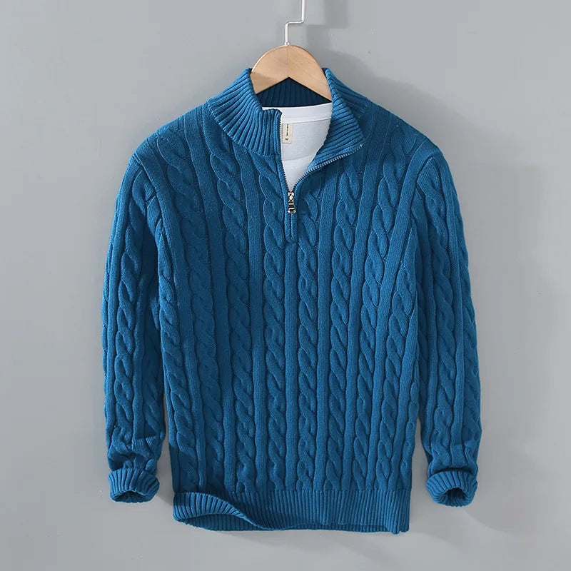 Sydney – Men's Thick Knit Cotton Pullover with Half-Zip