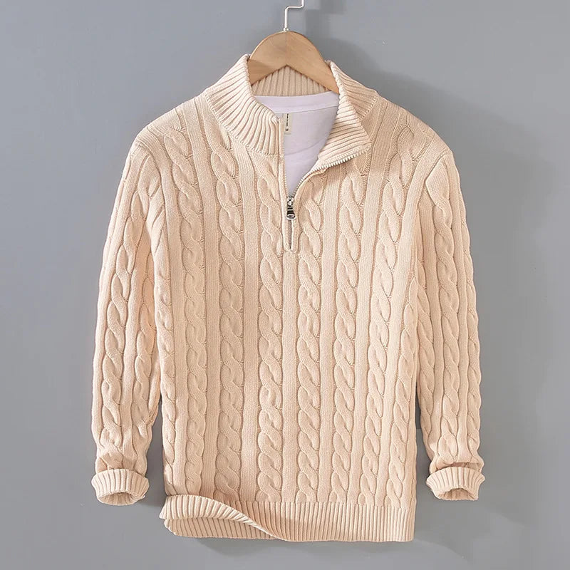 Sydney – Men's Thick Knit Cotton Pullover with Half-Zip