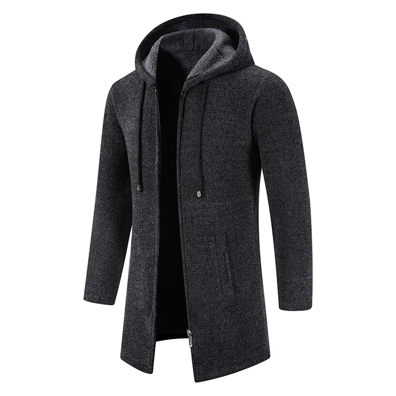 Lewis – Men's Hooded Long Coat with Fleece Hood