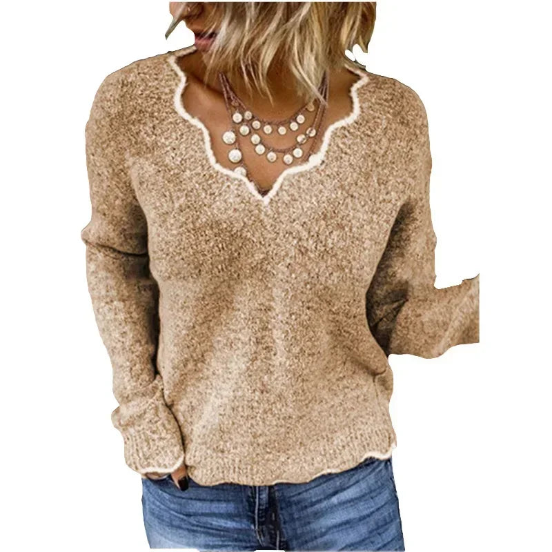 Brenda – Women's Casual V-Neck Triblock Sweater