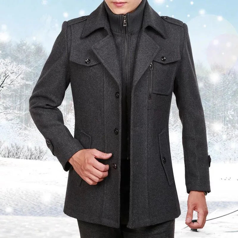 Keith – Casual Men's Overcoat with Zipper and Buttons