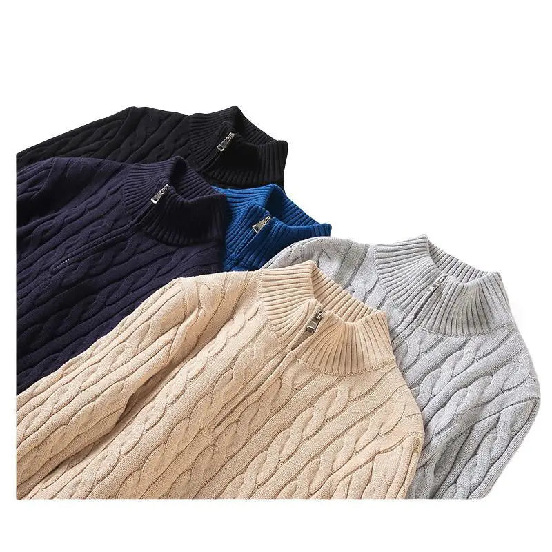 Sydney – Men's Thick Knit Cotton Pullover with Half-Zip