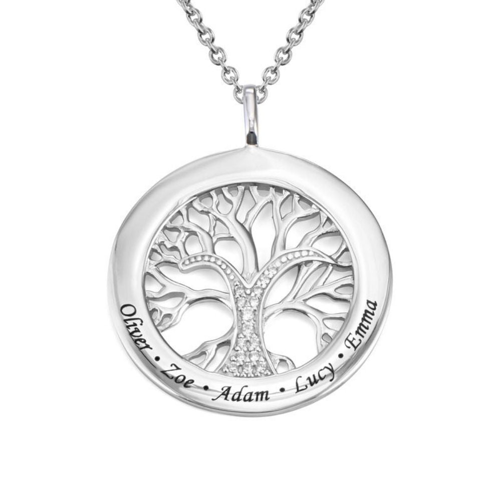 Audrey – Women's Family Tree Necklace with Engraving and Zirconia