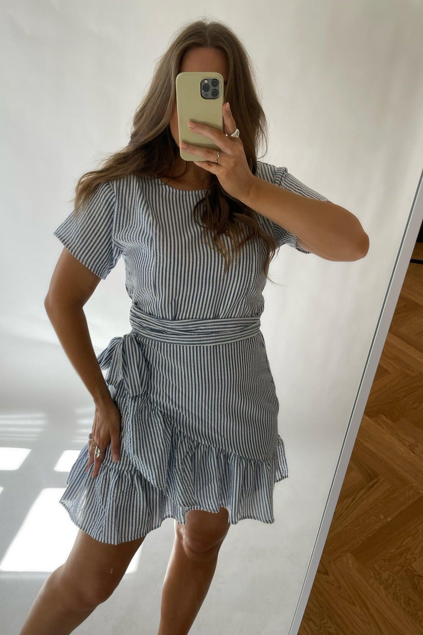 Amelia – Women's Blue and White Stripe Dress