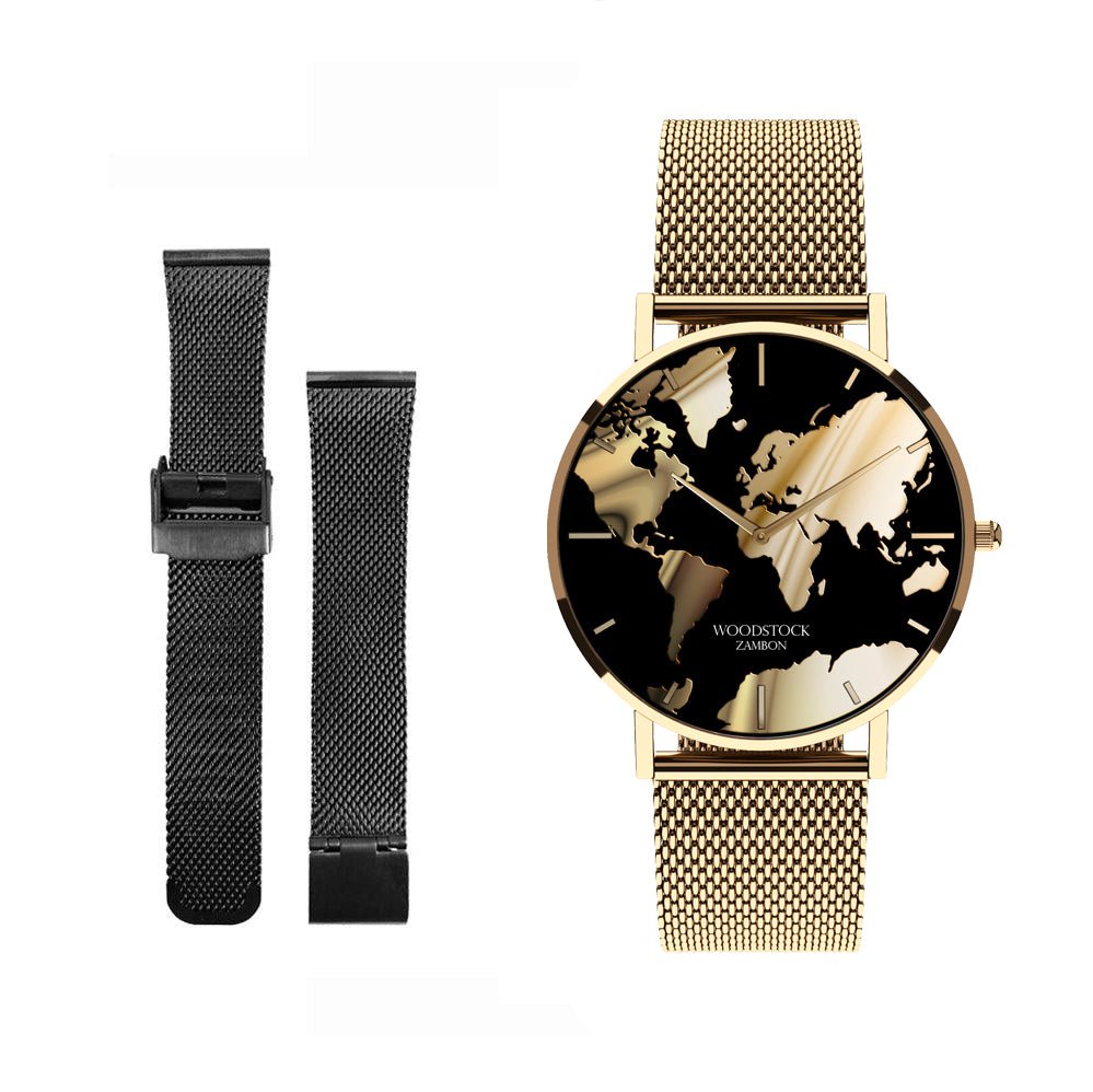 Noel – Men's Waterproof Gold Watch with World Map Dial